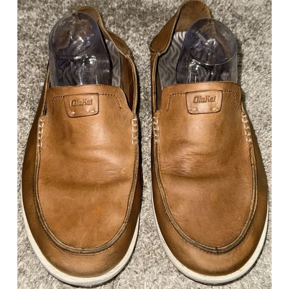 Men's Olukai Kakaha Leather Slip-on Shoes US Size Men's 12 Fox 10490-FXFX